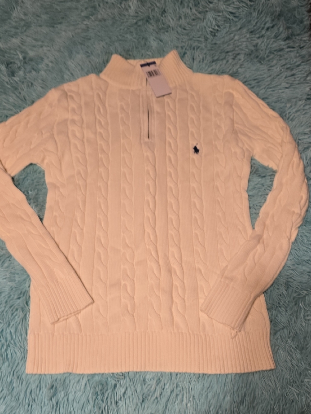 Ralph Lauren Cream Cable-Knit Half-Zip Turtleneck Sweater